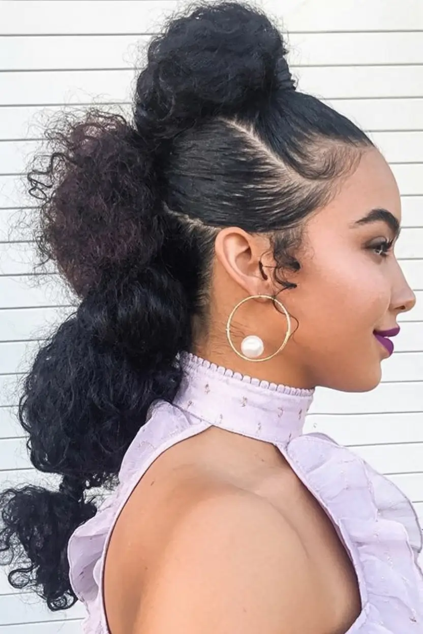 Beautiful Natural Hairstyles - Summer 2025 Inspo! Textured Bubble Ponytail with Defined Edges