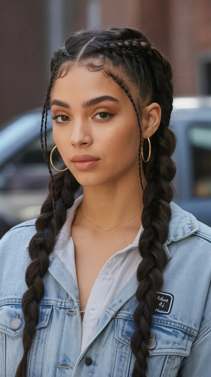 Beautiful Natural Hairstyles - Summer 2025 Inspo! Center-Parted Double Braids with Sleek Finish
