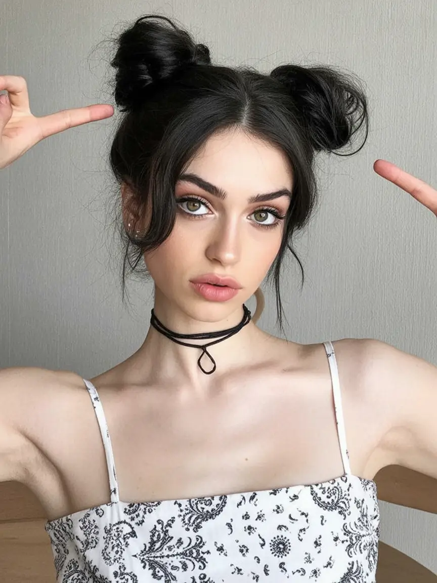 Beautiful Natural Hairstyles - Summer 2025 Inspo! Casual Double Messy Buns with Soft Bangs