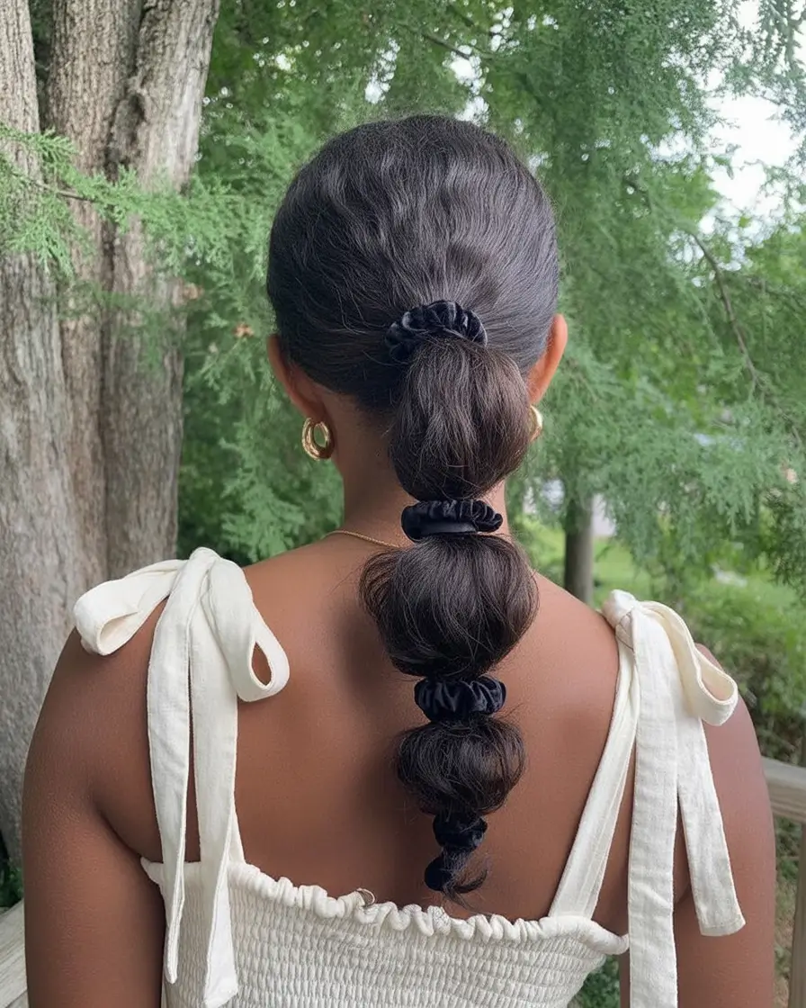 Beautiful Natural Hairstyles - Summer 2025 Inspo! Velvet Scrunchie Bubble Ponytail