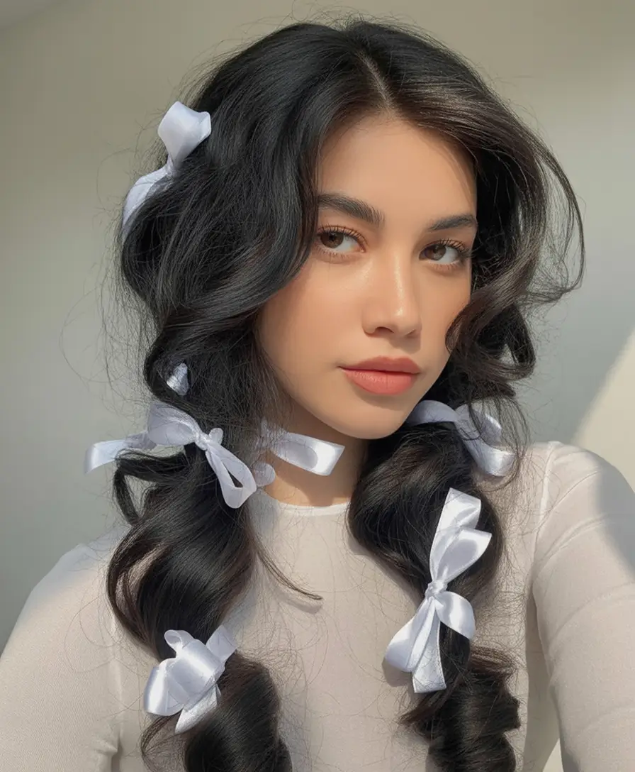 Beautiful Natural Hairstyles - Summer 2025 Inspo! Playful Ribbon-Tied Waves