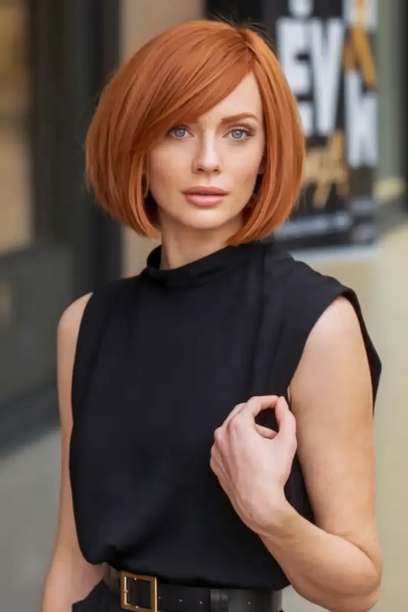 Beautiful Natural Hairstyles - Summer 2025 Inspo! Classic Sleek Bob in Copper Red