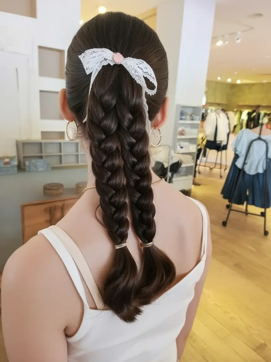 Beautiful Natural Hairstyles - Summer 2025 Inspo! Double Braids with a Lace Bow Accent