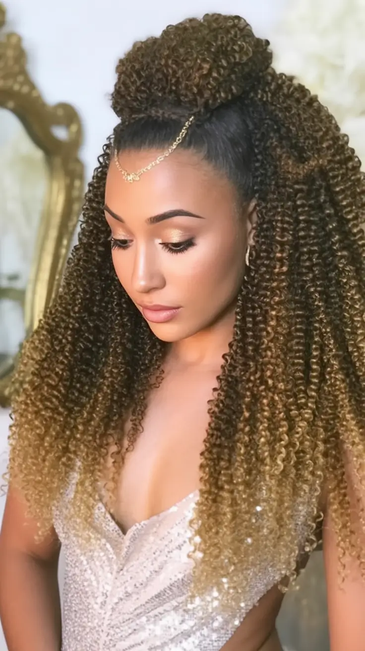 Beautiful Natural Hairstyles - Summer 2025 Inspo! Half-Up Defined Curls with Voluminous Top Knot