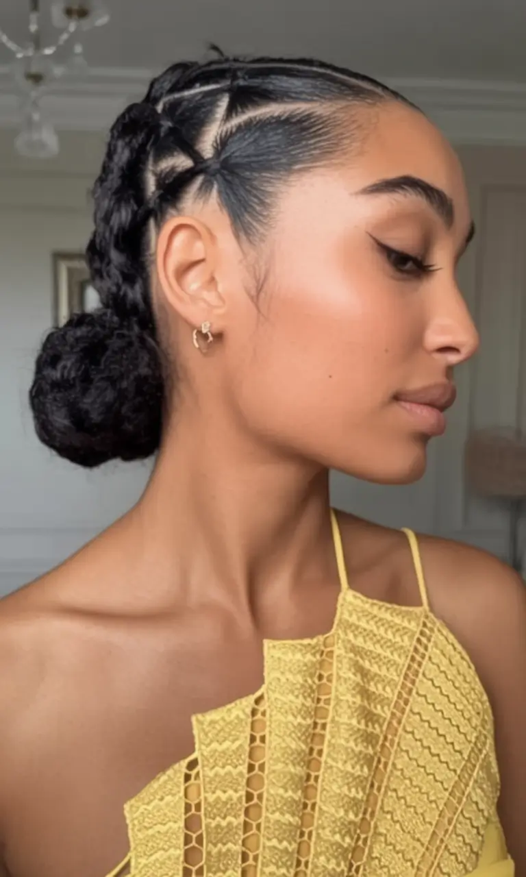 Beautiful Natural Hairstyles - Summer 2025 Inspo! Protective Cornrow Low Bun with Star Parting