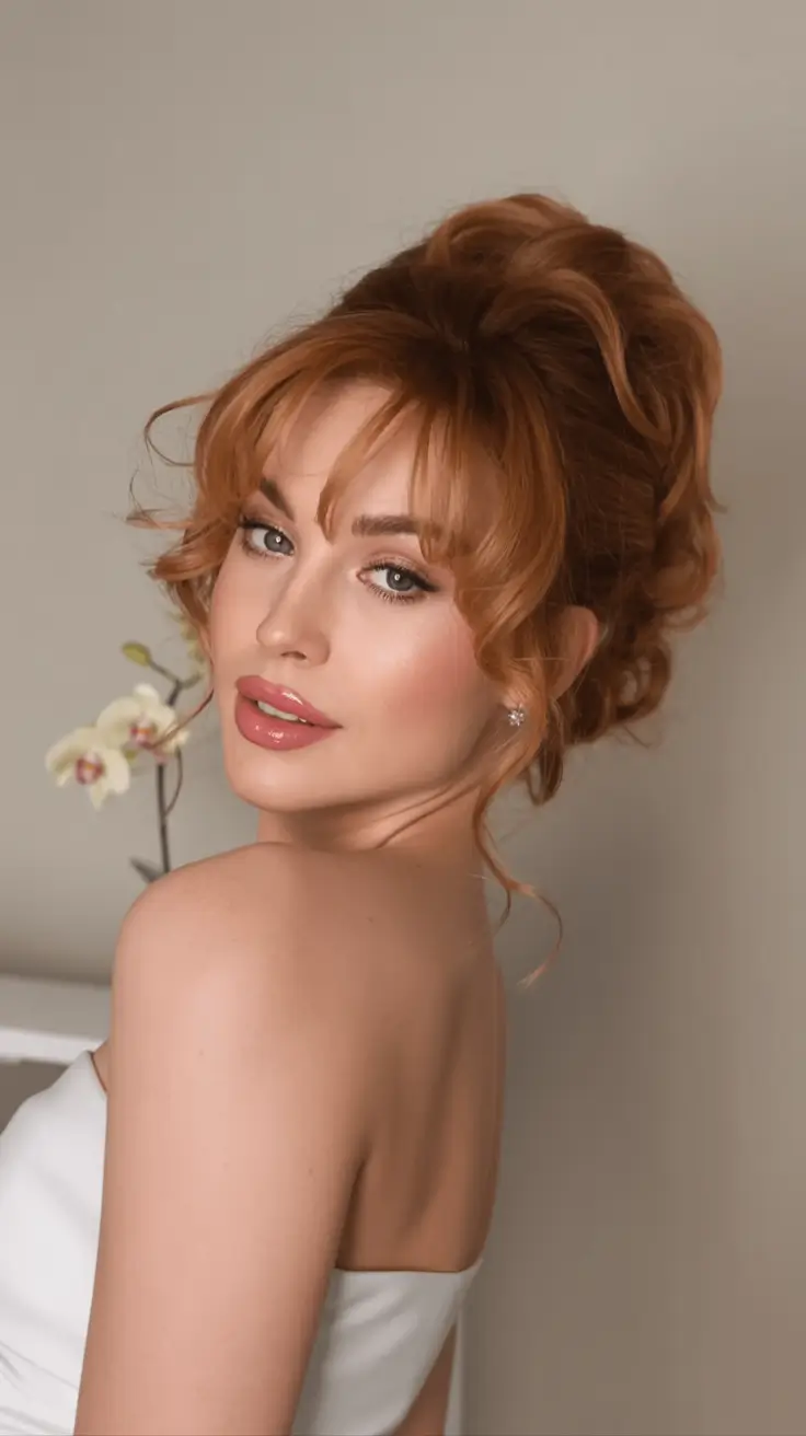 Beautiful Natural Hairstyles - Summer 2025 Inspo! Retro-Inspired Voluminous Updo with Soft Fringe