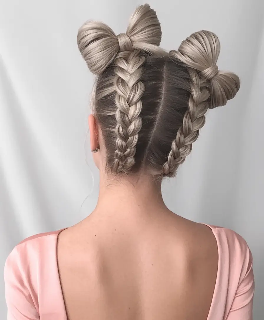 Beautiful Natural Hairstyles - Summer 2025 Inspo! Double Braided Bows for Whimsical Vibes