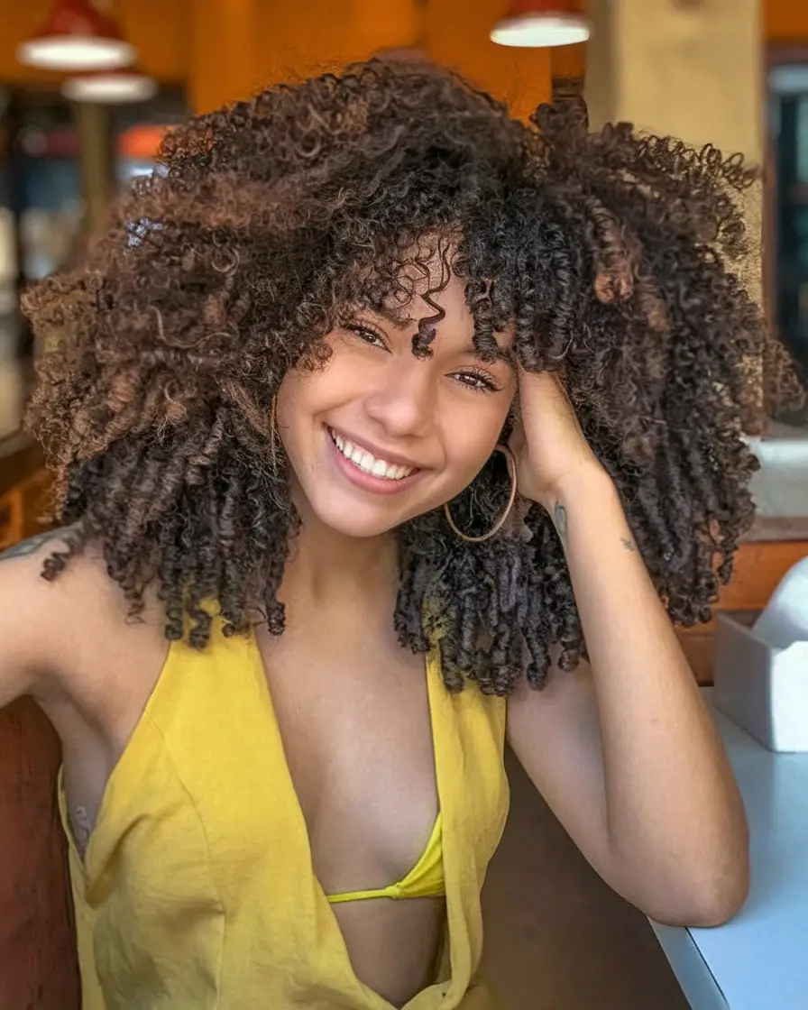 Beautiful Natural Hairstyles - Summer 2025 Inspo! Free-Form Curly Afro with Soft Bangs