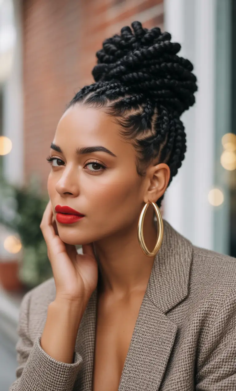 Beautiful Natural Hairstyles - Summer 2025 Inspo! Elegant Braided Topknot with Clean Parts