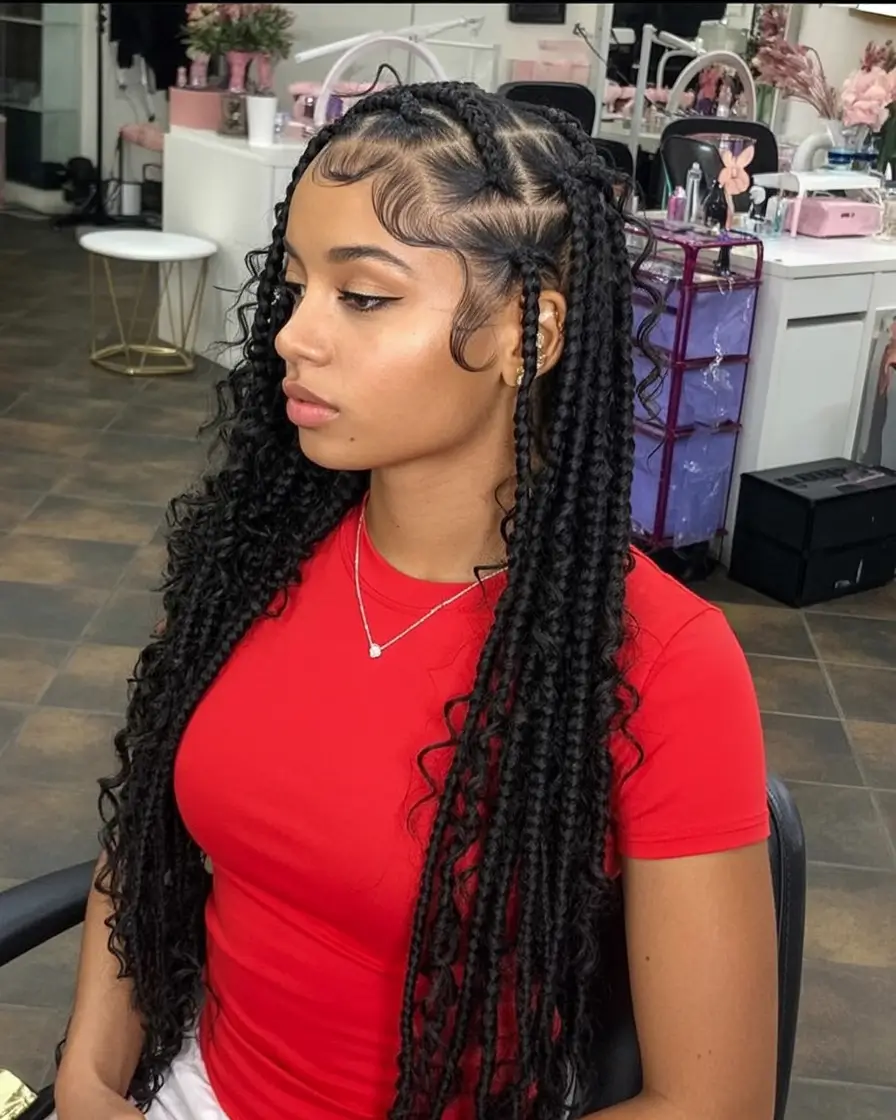 Beautiful Summer Braids for Black Women 2025 Curly Knotless Braids with Defined Baby Hairs