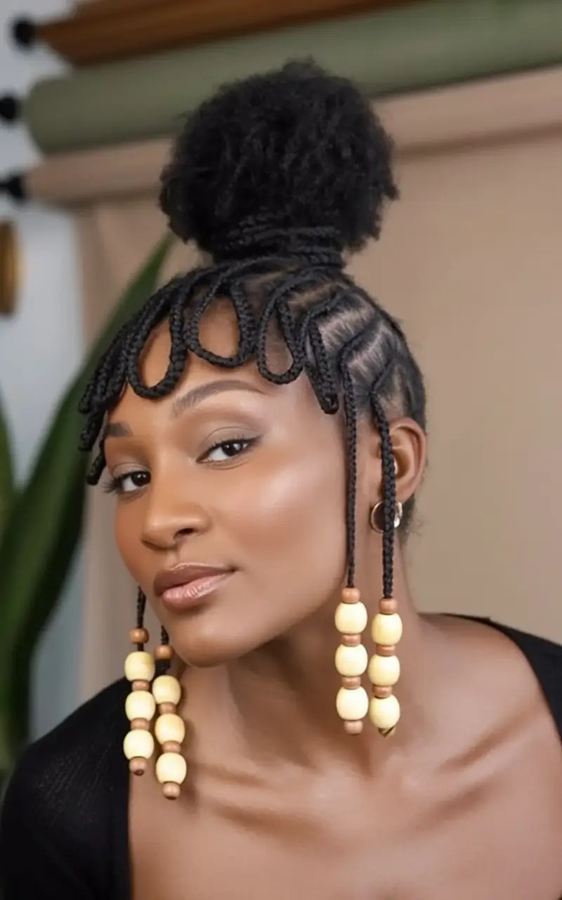 Beautiful Summer Braids for Black Women 2025 Beaded Micro Bangs with Textured Puff