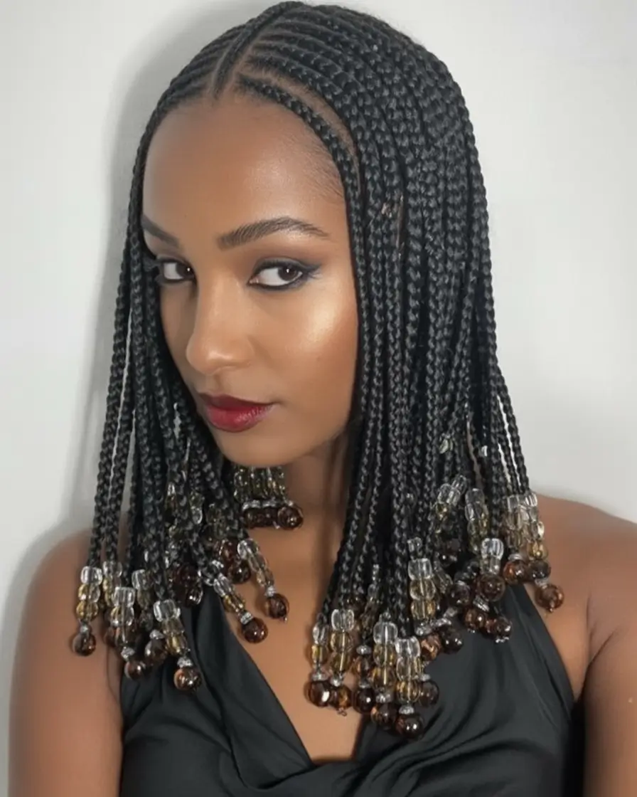 Beautiful Summer Braids for Black Women 2025 Chin-Length Box Braids with Beaded Ends