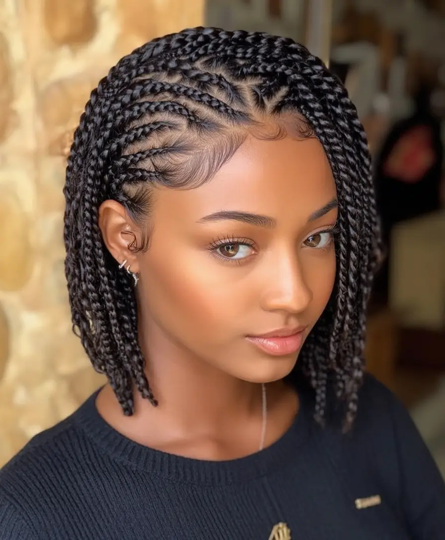 Beautiful Summer Braids for Black Women 2025 Side-Parted Cornrow Bob with Soft Baby Hairs
