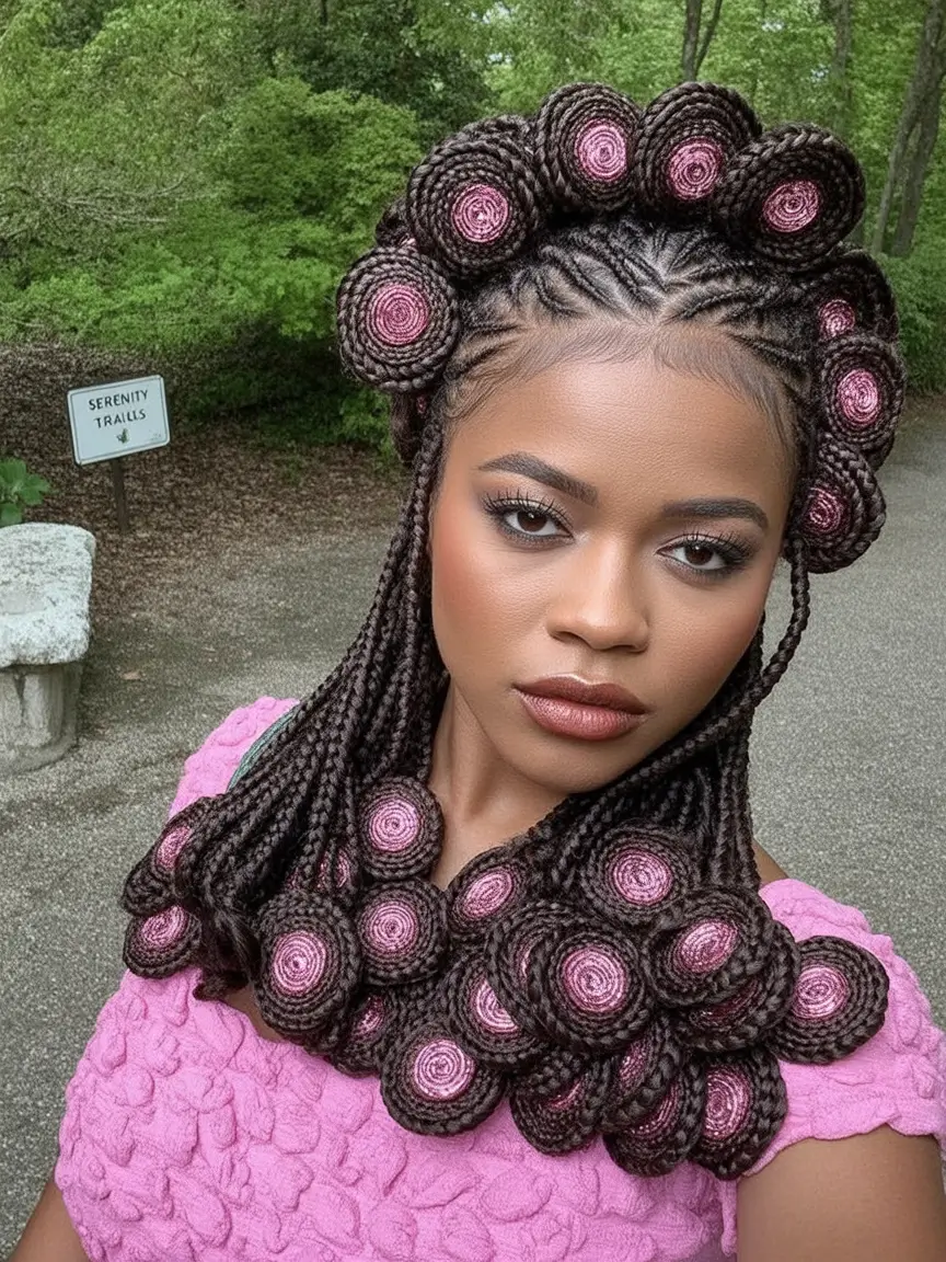 Beautiful Summer Braids for Black Women 2025 Bold Halo Braids with a Pop of Color