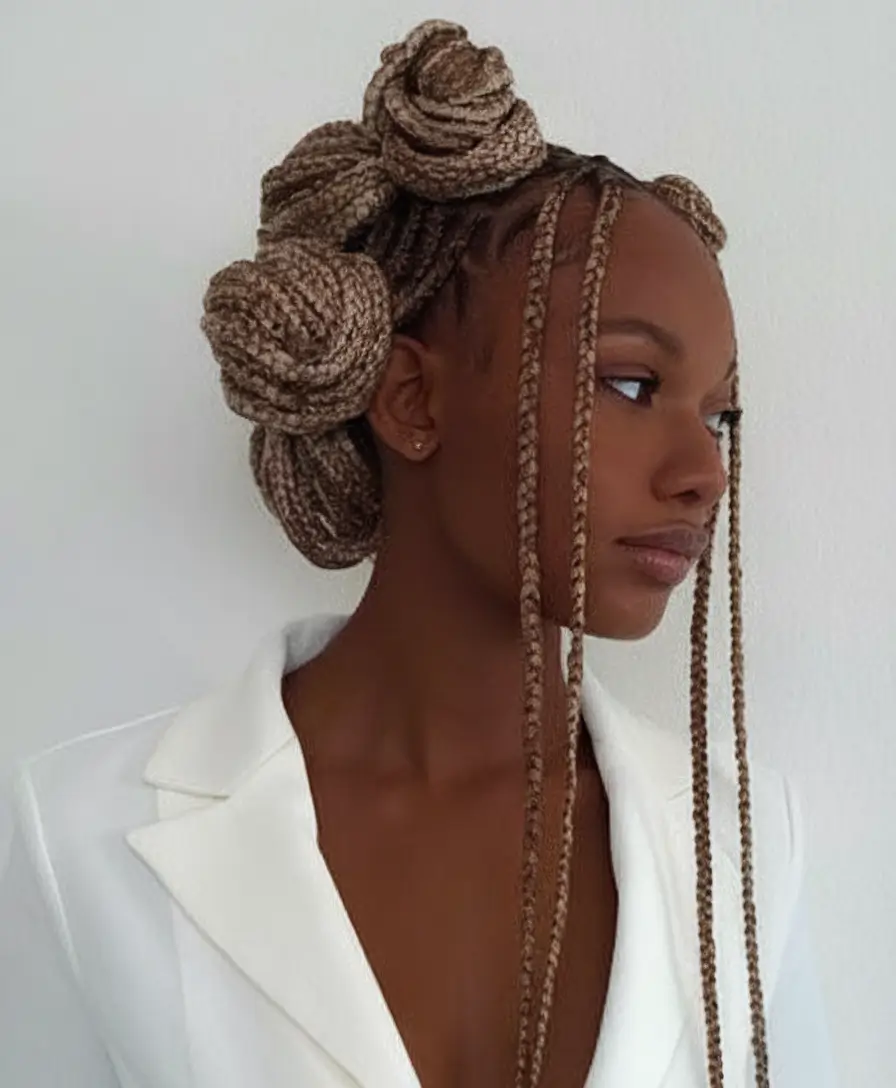 Beautiful Summer Braids for Black Women 2025 Milk Tea Space Buns with Freestyle Face-Framing Braids