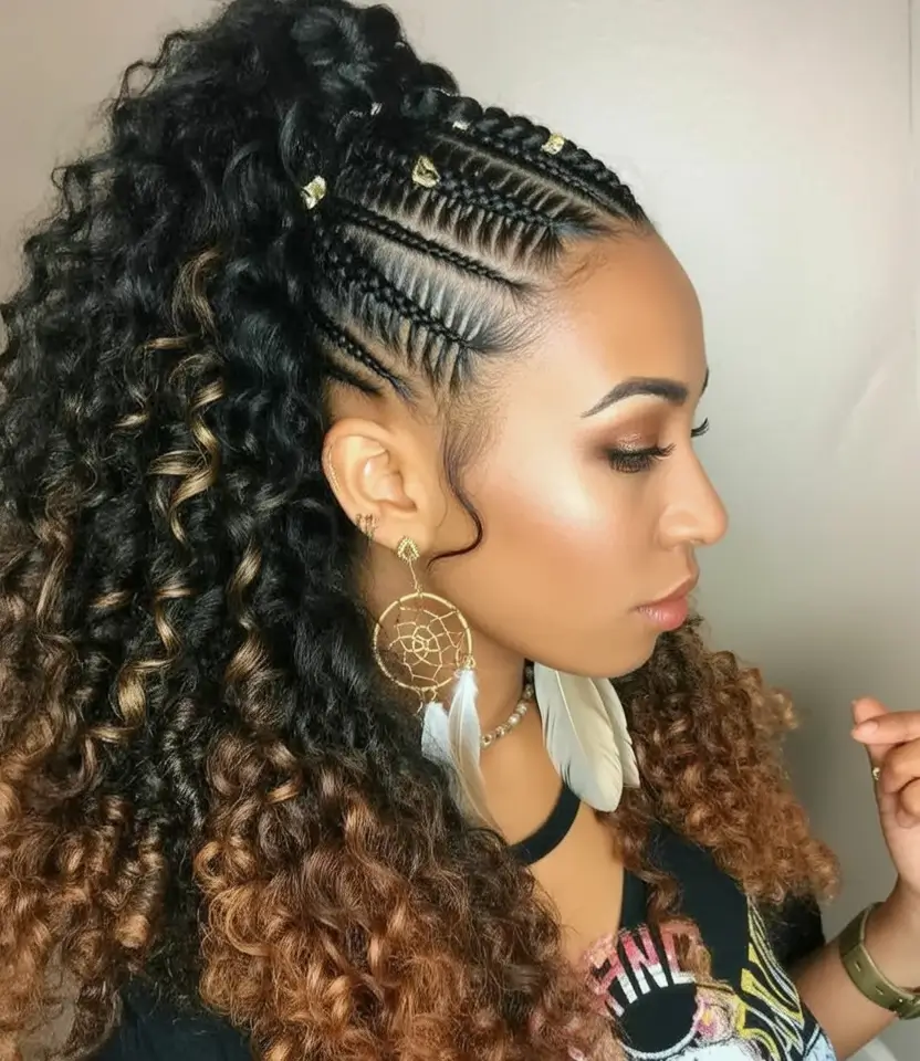 Beautiful Summer Braids for Black Women 2025 Curly Ponytail with Tribal-Inspired Braids