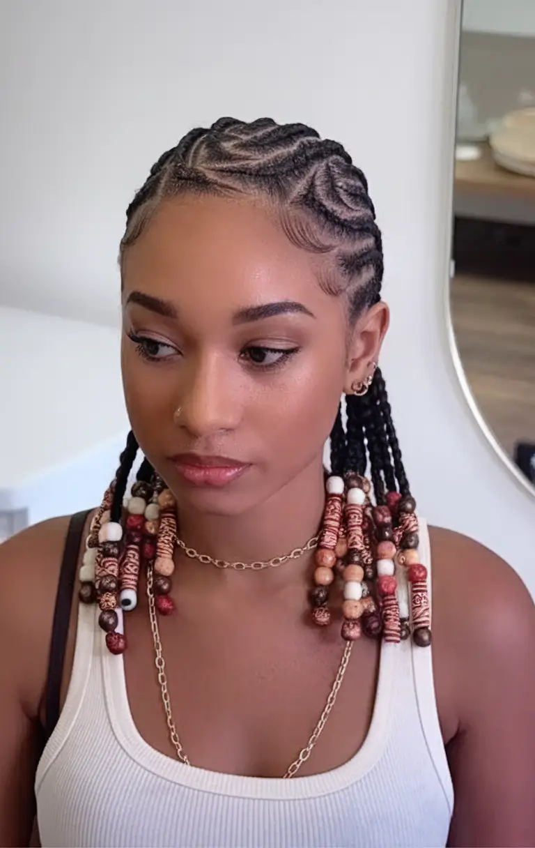 Beautiful Summer Braids for Black Women 2025 Beaded Braids with Swirled Parts