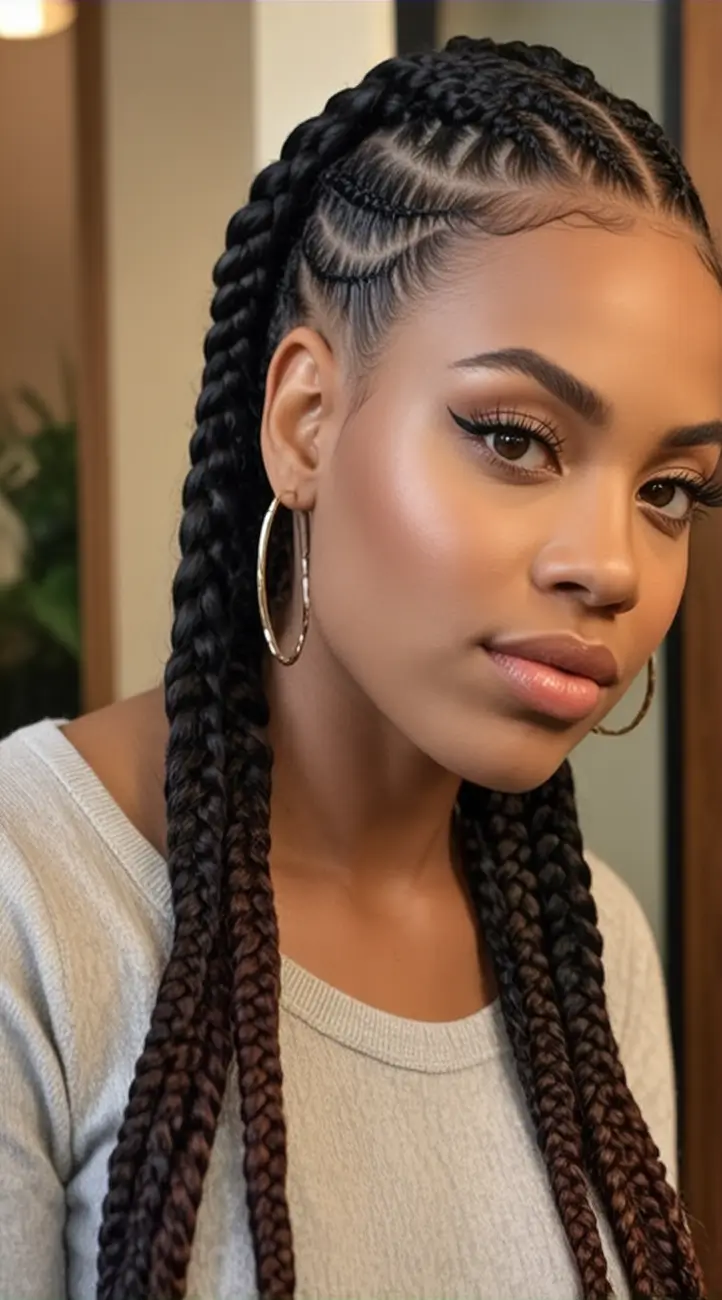 Beautiful Summer Braids for Black Women 2025 Chunky Side-Swept Knotless Braids
