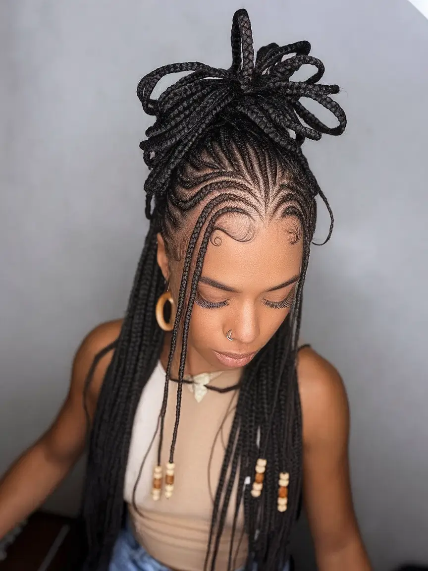 Beautiful Summer Braids for Black Women 2025 Knotless Half-Up Bow Braid Crown
