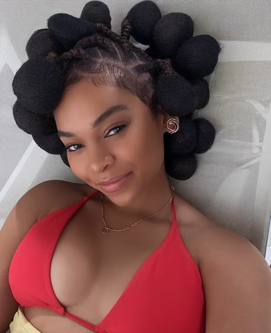 Beautiful Summer Braids for Black Women 2025 Afro Puff Bubbles on Braided Base