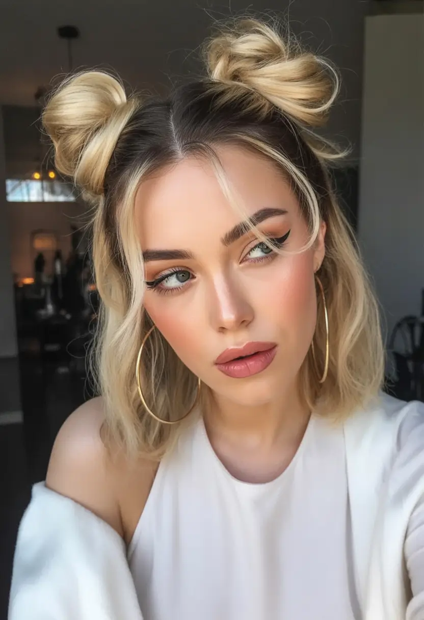 Easy Summer Hairstyles 2025 - Quick Looks You'll Love Messy Space Buns with Fringe Waves
