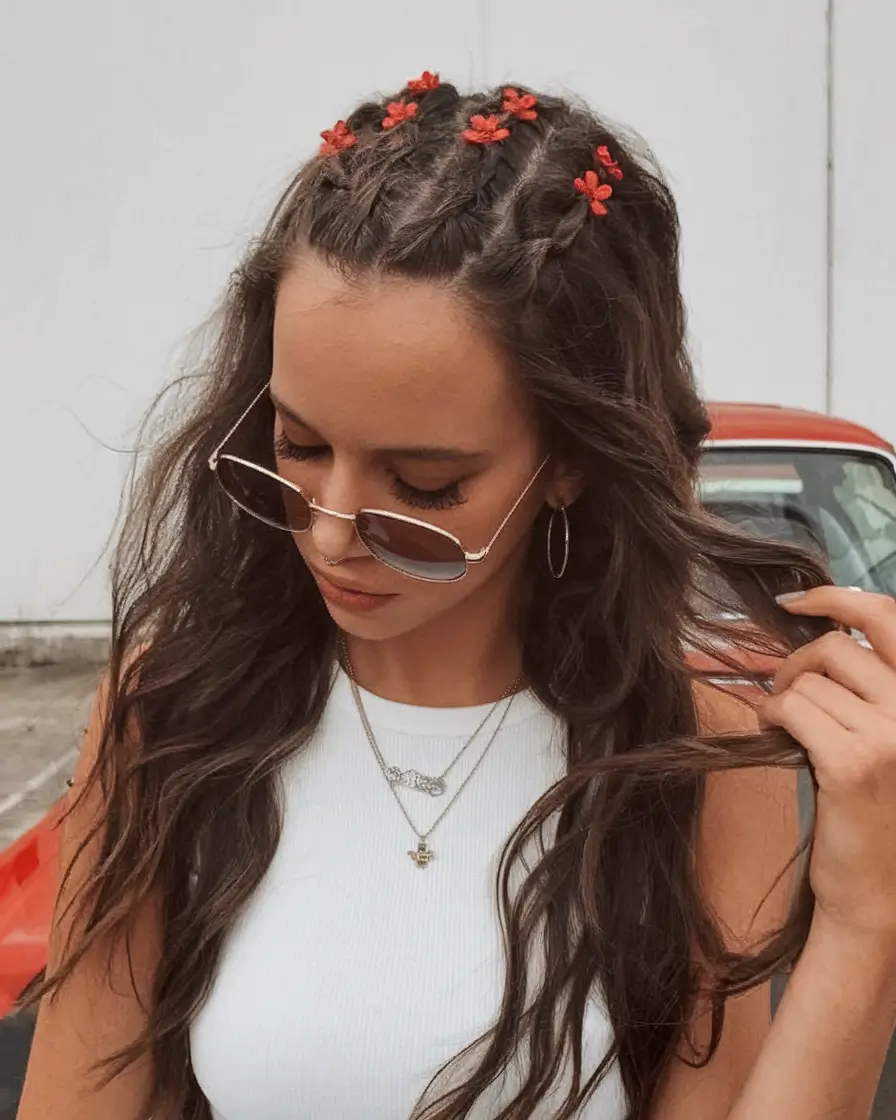 Easy Summer Hairstyles 2025 - Quick Looks You'll Love Boho Braided Crown with Floral Clips