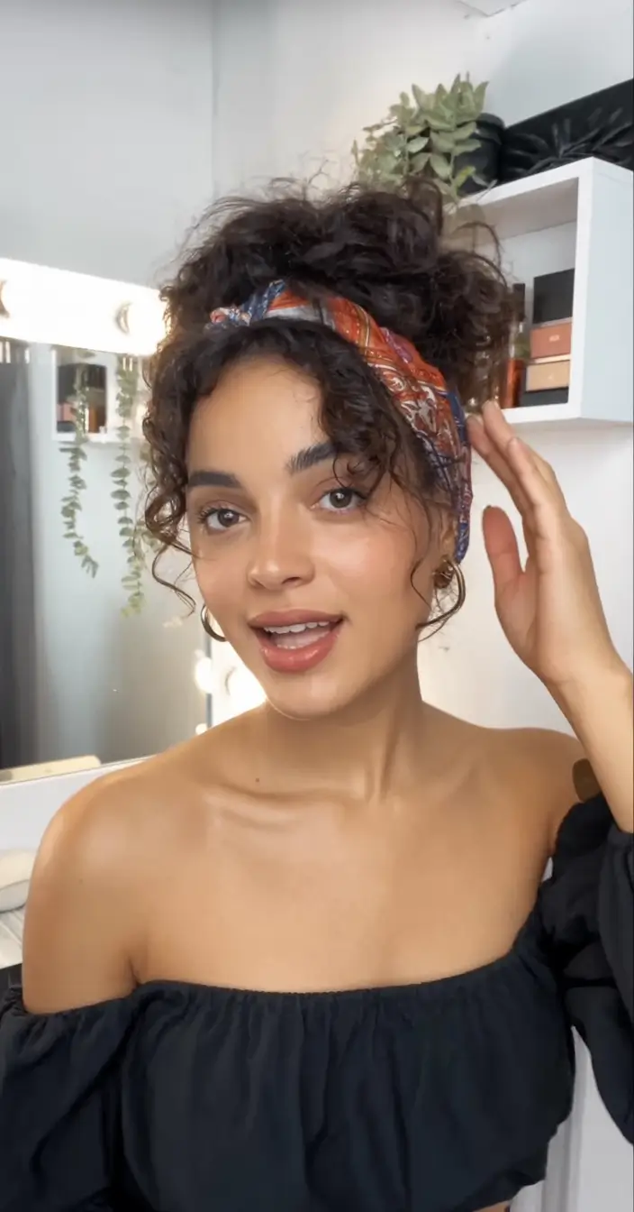 Effortless Summer Hairstyles 2025 Messy High Bun With Patterned Scarf