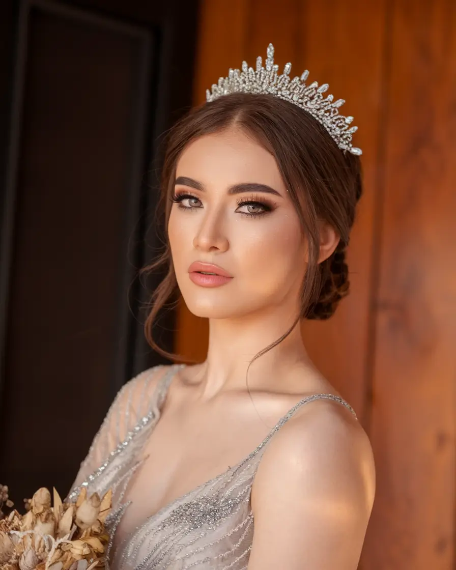 Elegant Wedding Hair Trends - Summer 2025 Modern Regal Updo With Tiara