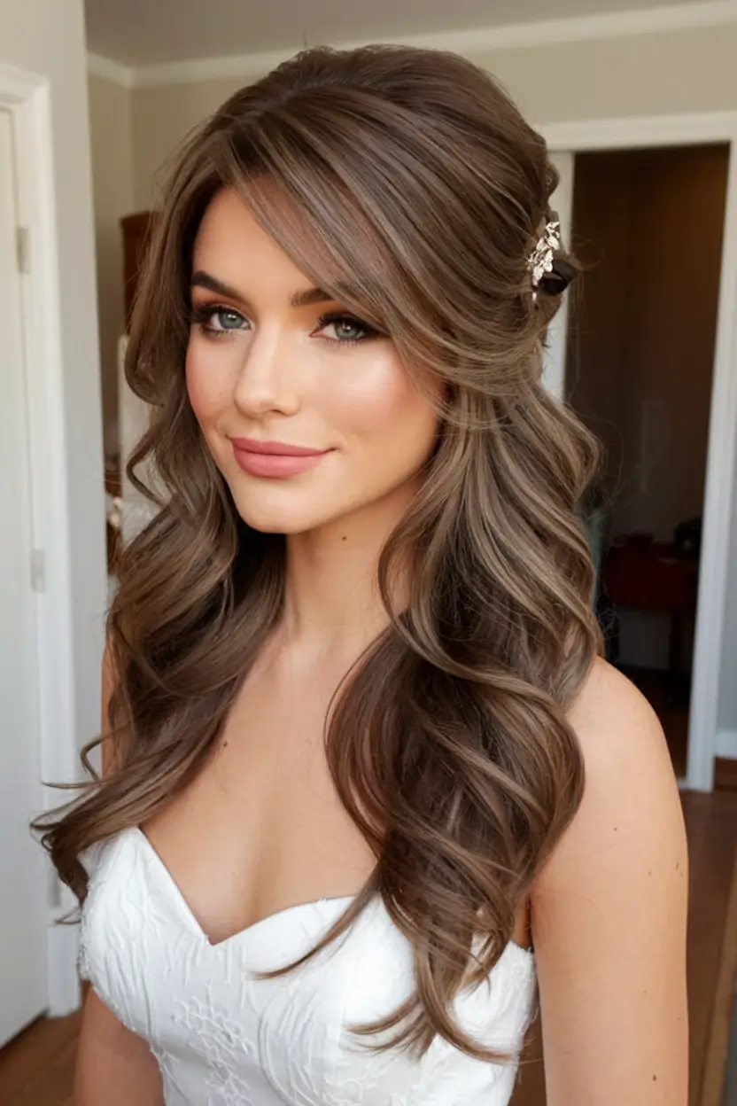 Elegant Wedding Hair Trends - Summer 2025 Loose Hollywood Waves With Lifted Crown