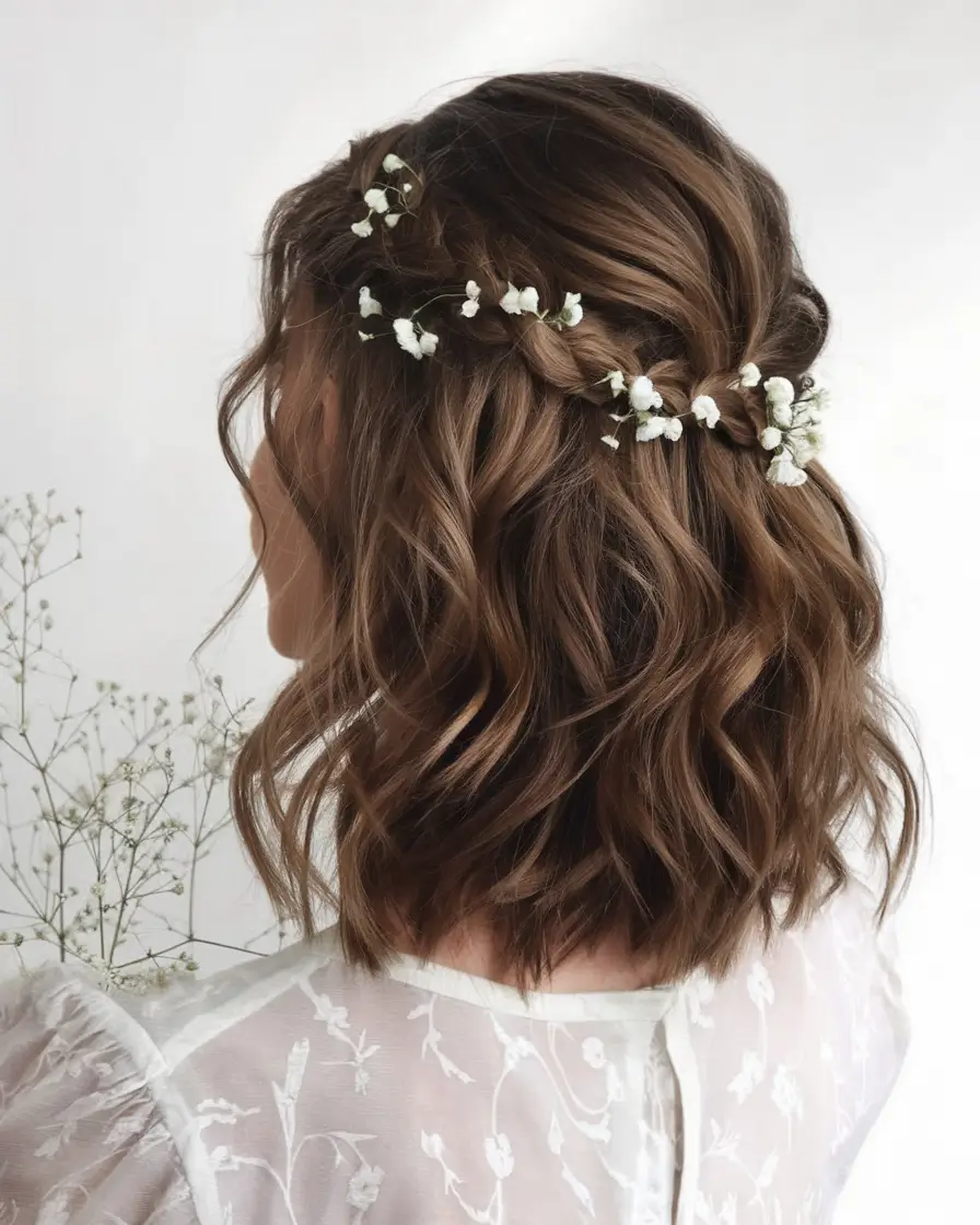 Elegant Wedding Hair Trends - Summer 2025 Boho-Inspired Braided Crown With Soft Waves