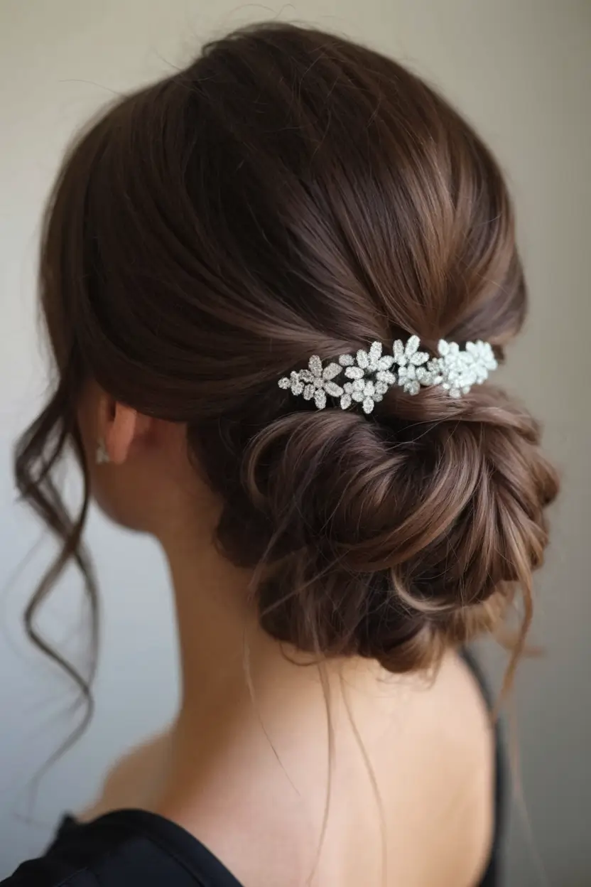 Elegant Wedding Hair Trends - Summer 2025 Elegant Low Bun With Floral Sparkle