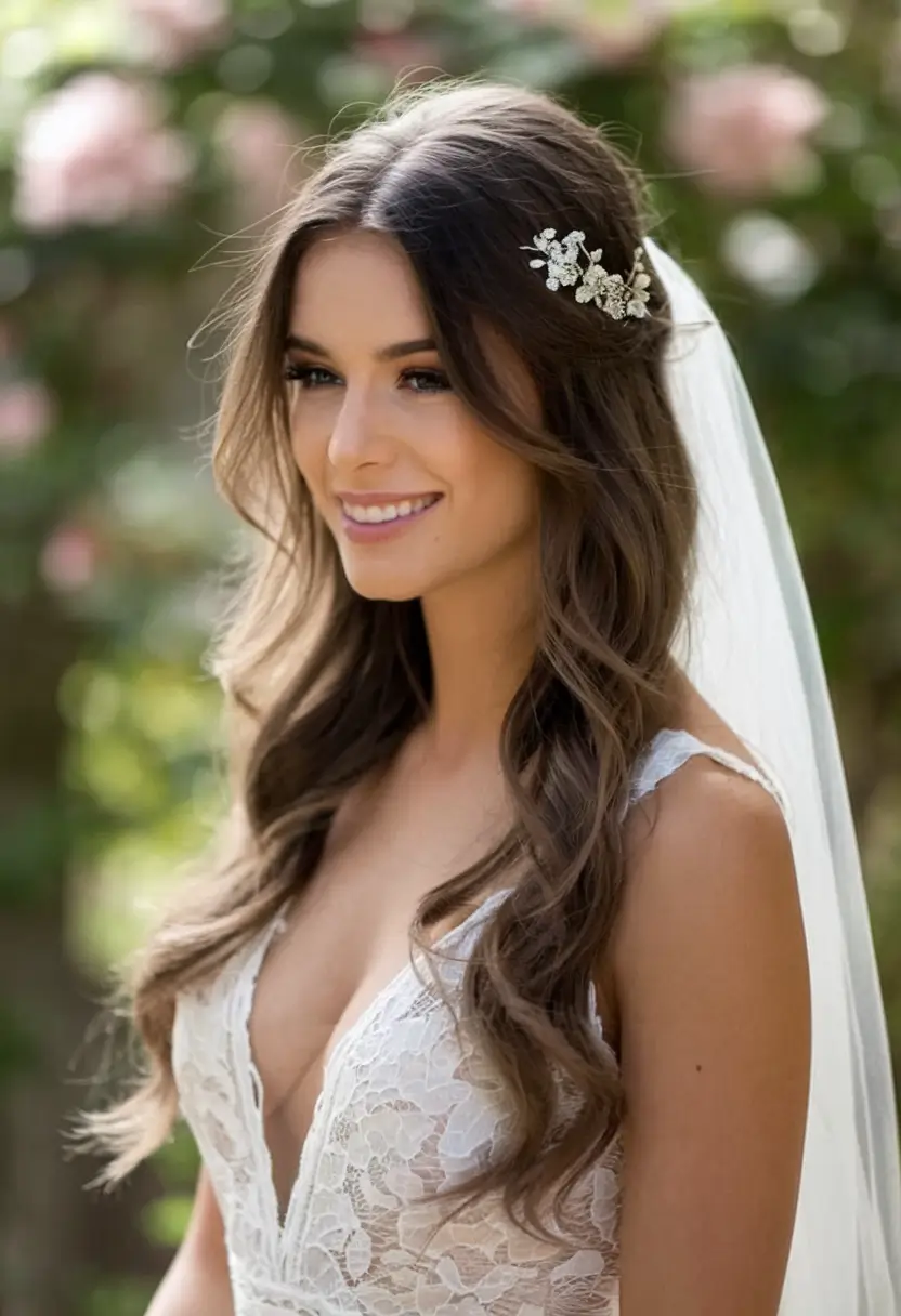 Elegant Wedding Hair Trends - Summer 2025 Classic Loose Waves With Veil Accent