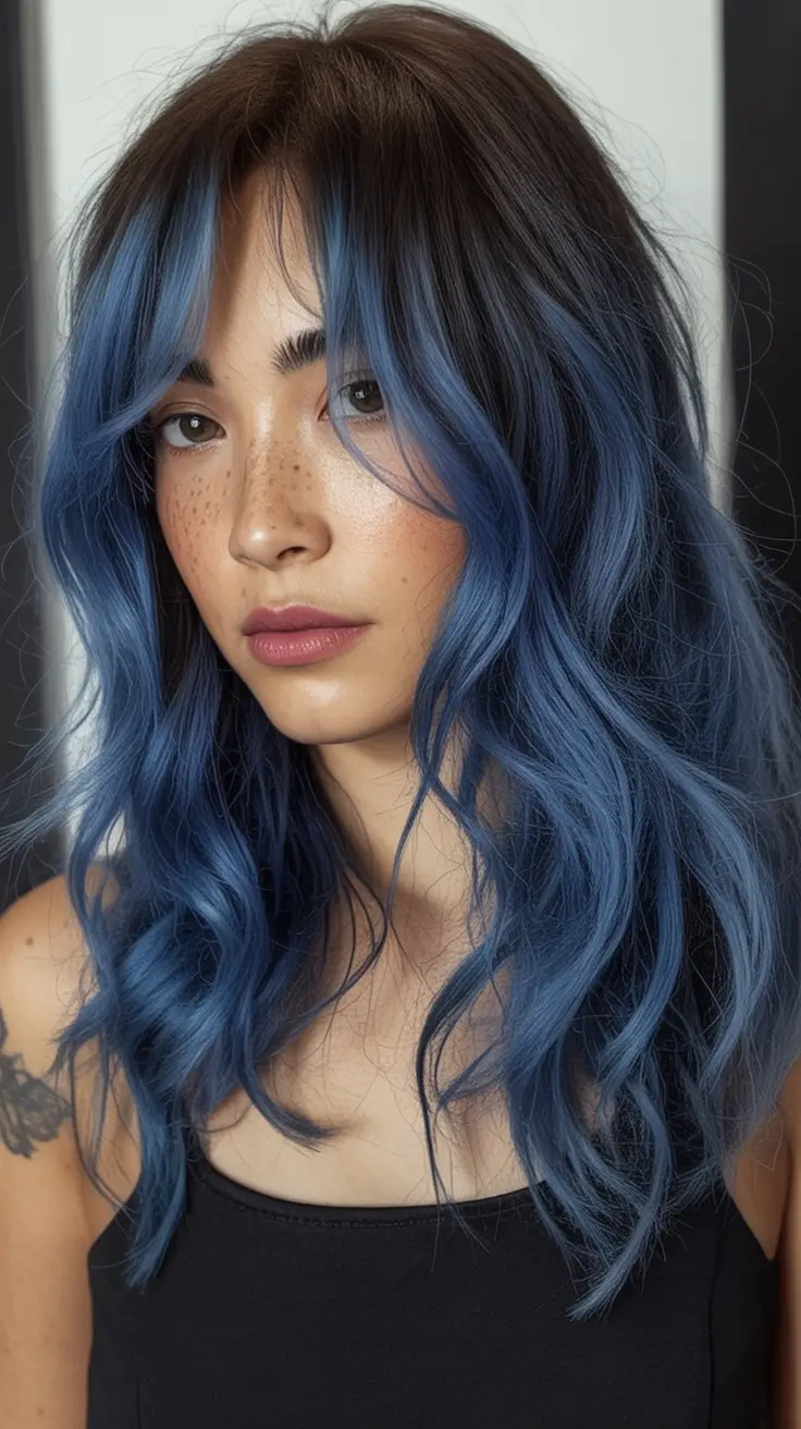 fresh shades summer ombre hair color ideas 2025 Ocean-Tide Blue Ombre