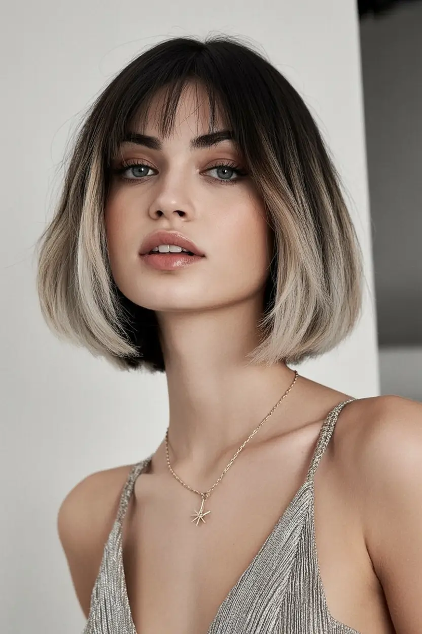 fresh shades summer ombre hair color ideas 2025 Cool Champagne Bob