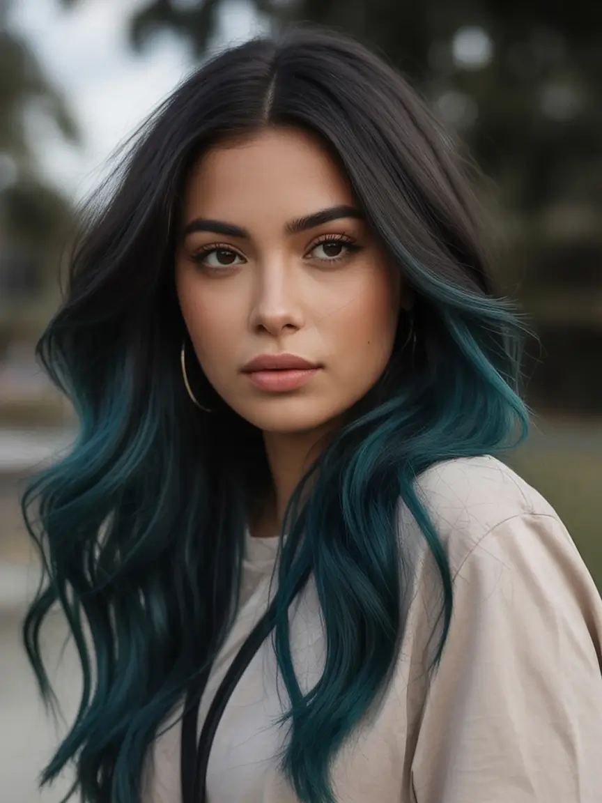 fresh shades summer ombre hair color ideas 2025 Deep Teal Luxe