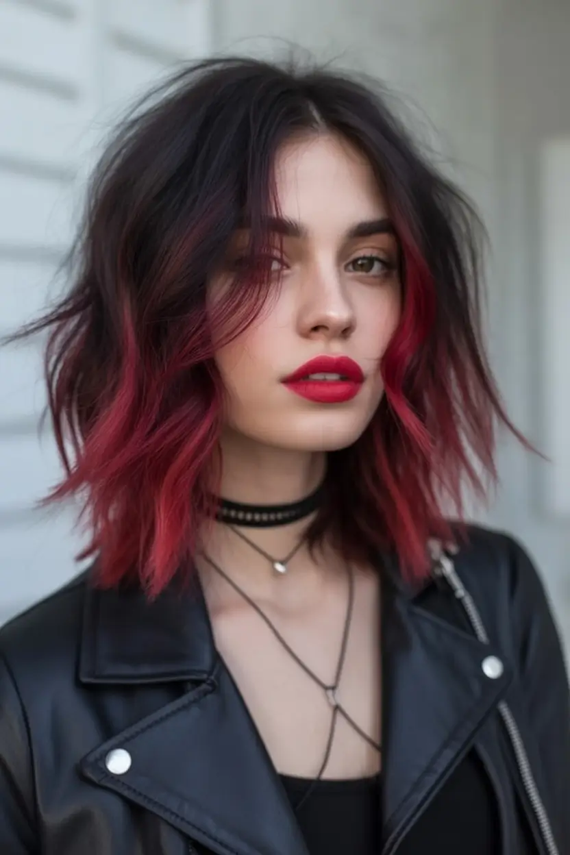 fresh shades summer ombre hair color ideas 2025 Black Cherry Rocker Vibes