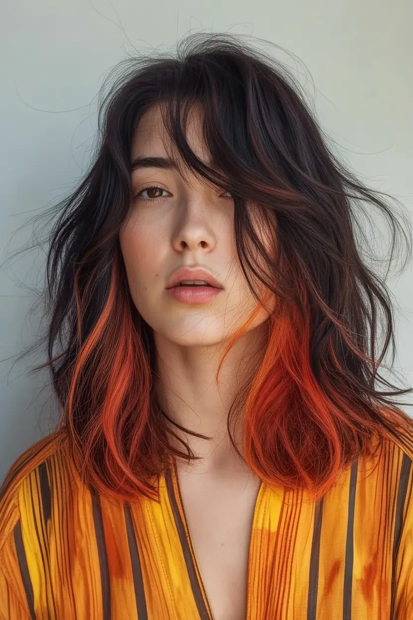 Fresh Shades Summer Ombre Hair Color Ideas 2025 Spicy Flame-Tipped Brunette