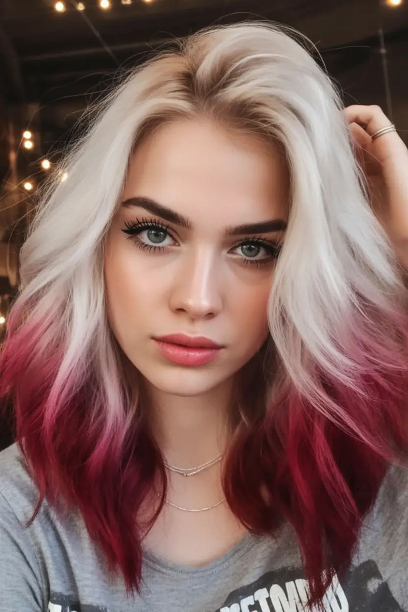 Fresh Shades Summer Ombre Hair Color Ideas 2025 Frozen Platinum with Berry Ends
