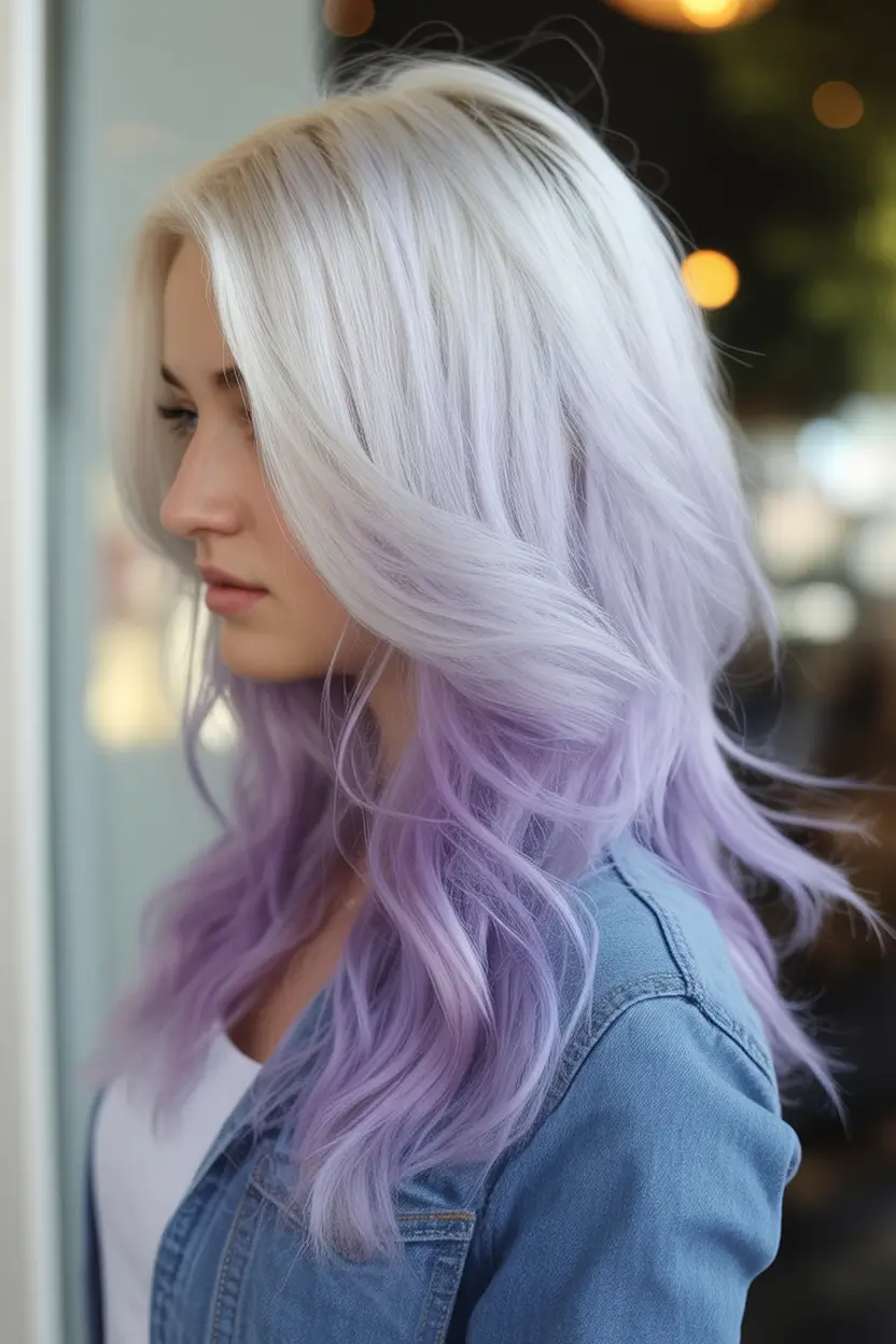 fresh shades summer ombre hair color ideas 2025 Lavender Ice Princess
