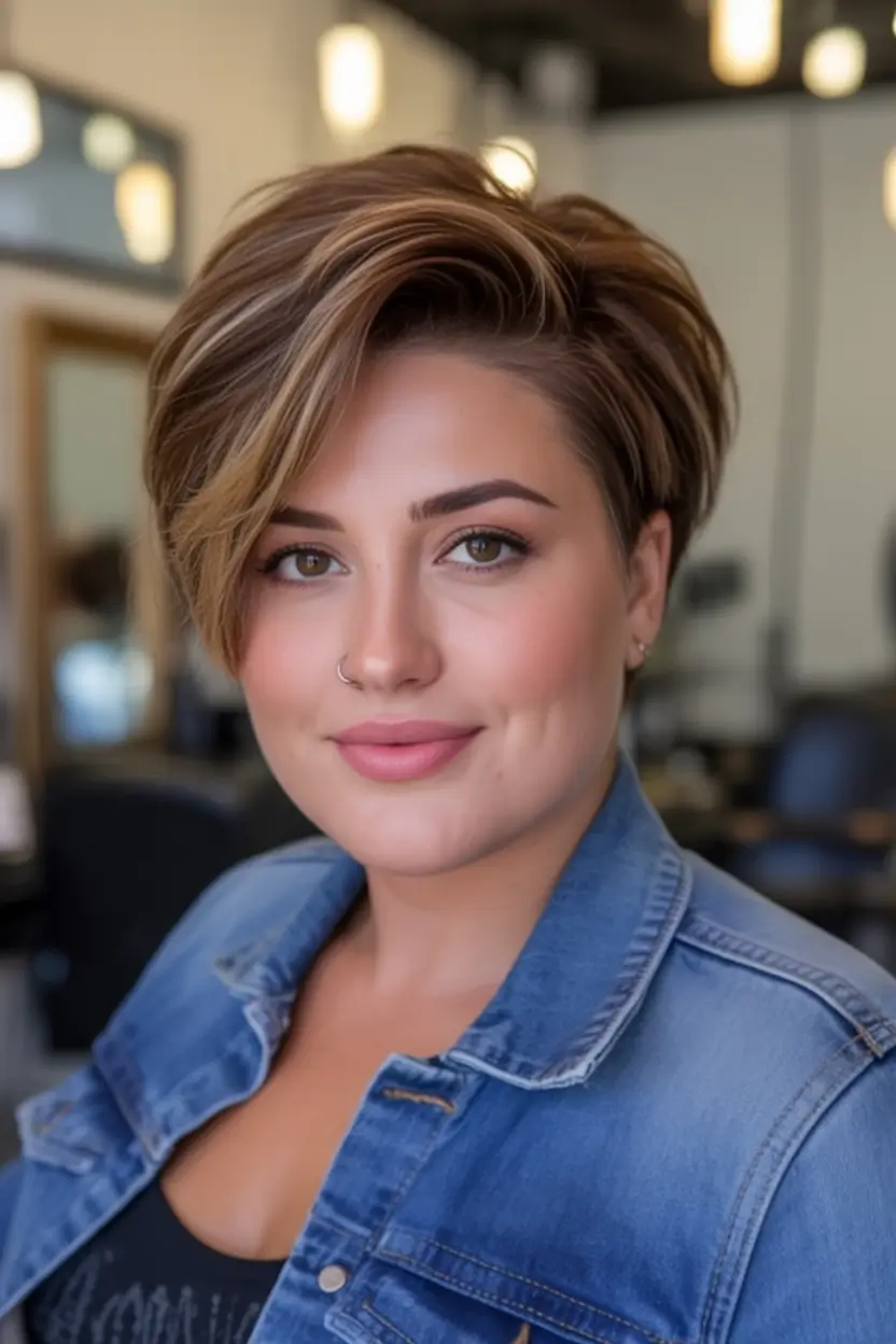 haircut for chubby face - summer ideas 2025 Sculpted Pixie With Dimensional Highlights