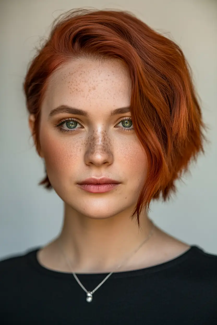 haircut for chubby face - summer ideas 2025 Structured Copper Bob With Side Volume