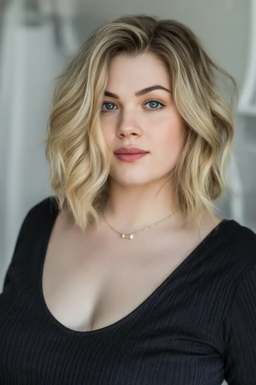 haircut for chubby face - summer ideas 2025 Soft Blonde Waves for a Lifting Effect