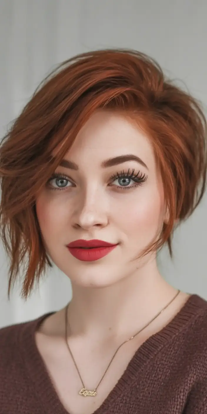 haircut for chubby face - summer ideas 2025 Ginger-Textured Volume Bob