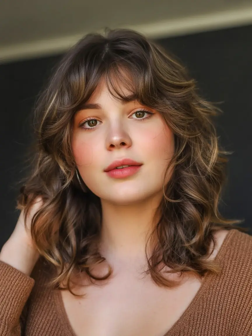 haircut for chubby face - summer ideas 2025 Layered Volume with Curtain Bangs