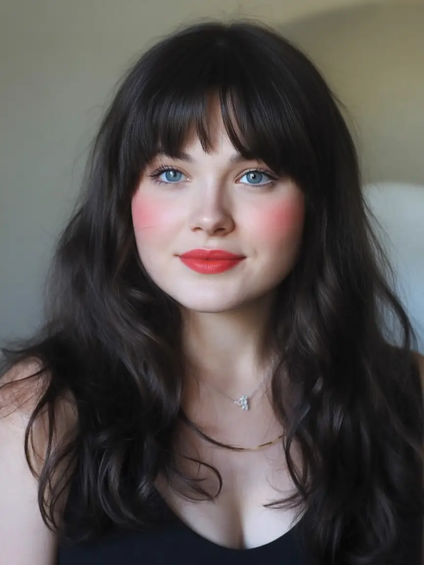 haircut for chubby face - summer ideas 2025 Long, Romantic Layers with Full Bangs