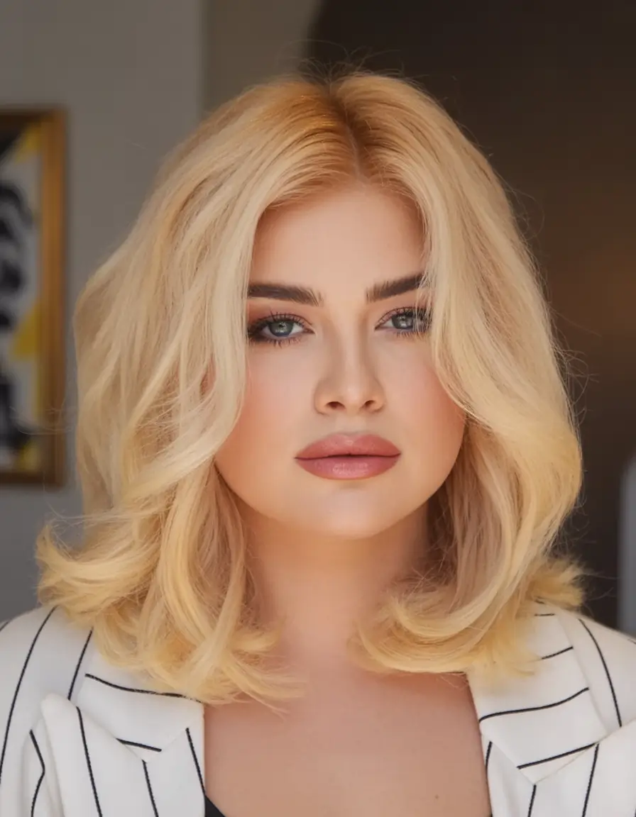 haircut for chubby face - summer ideas 2025 Full Volume Lob with a Retro Twist