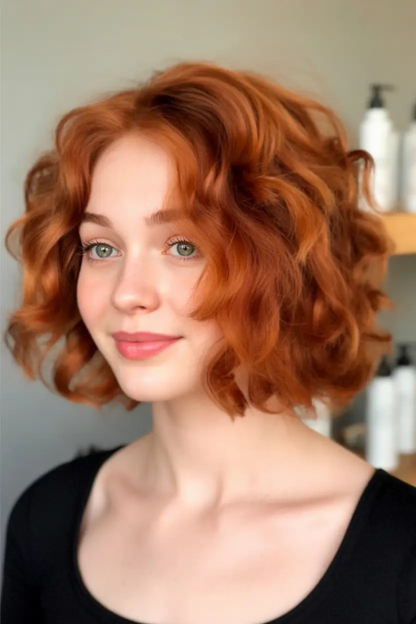 haircut for chubby face - summer ideas 2025 Classic Curled Bob With Copper Shine