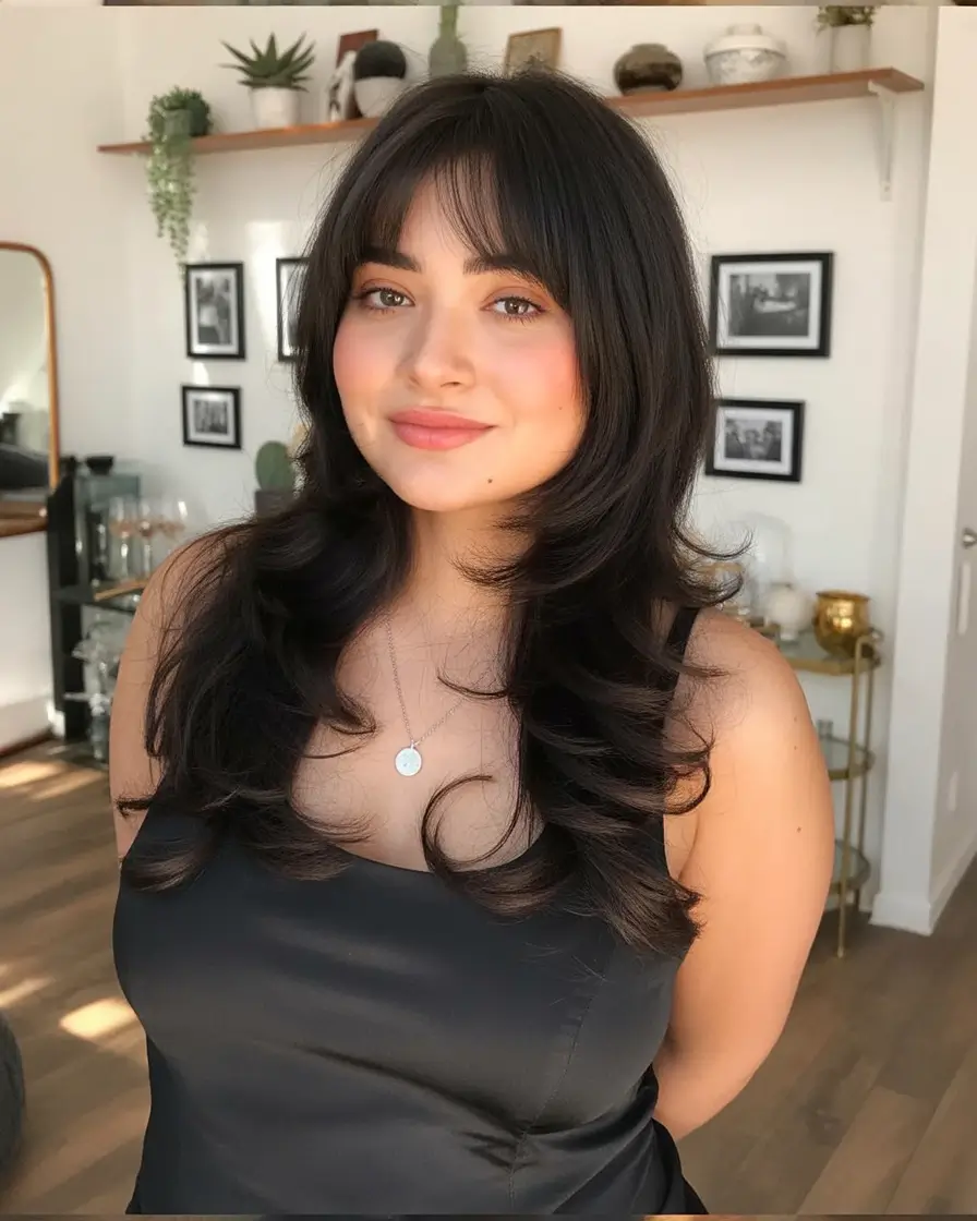 haircut for chubby face - summer ideas 2025 Soft Layers With Natural Curtain Bangs