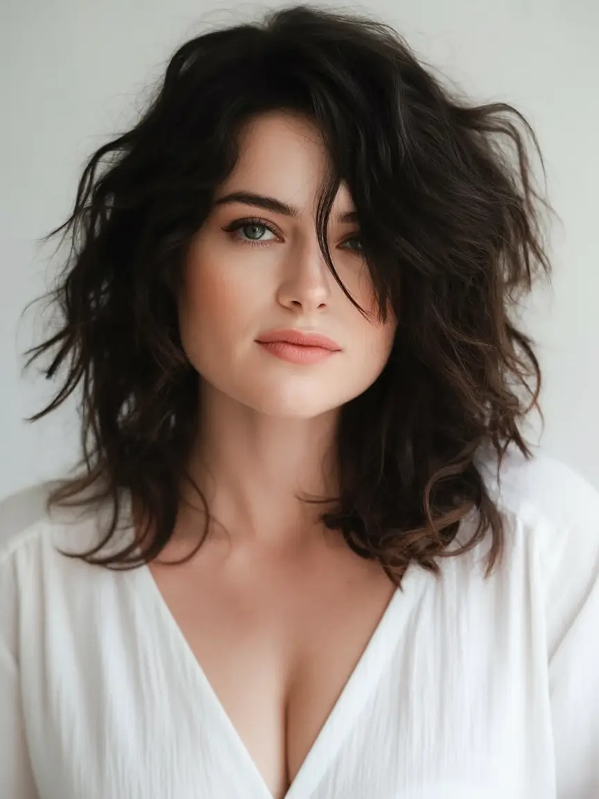 haircut for chubby face - summer ideas 2025 Shoulder-Grazing Shag With Windswept Layers
