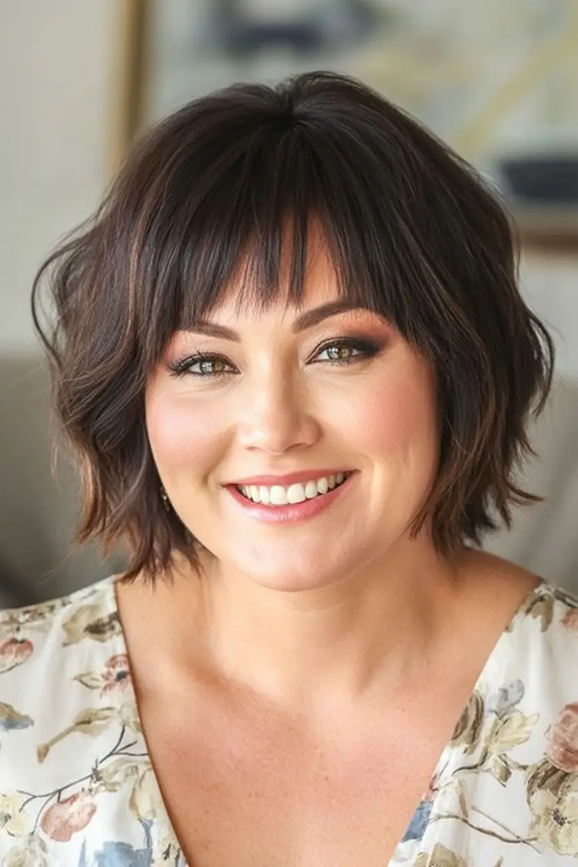 haircut for chubby face - summer ideas 2025 Wavy Bob With Soft Baby Bangs